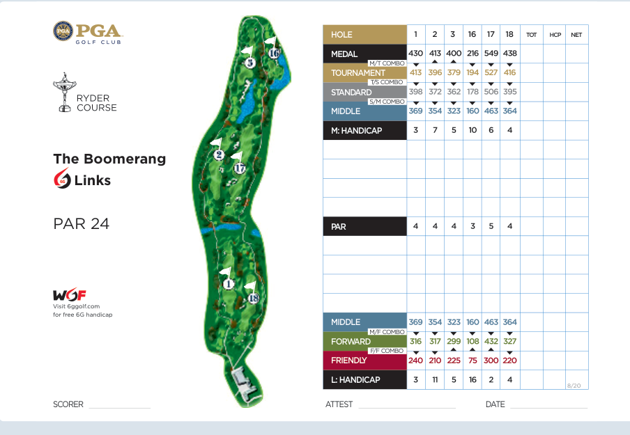 Official WGF 6G Scorecard, The Boomerang Links, Ryder Course